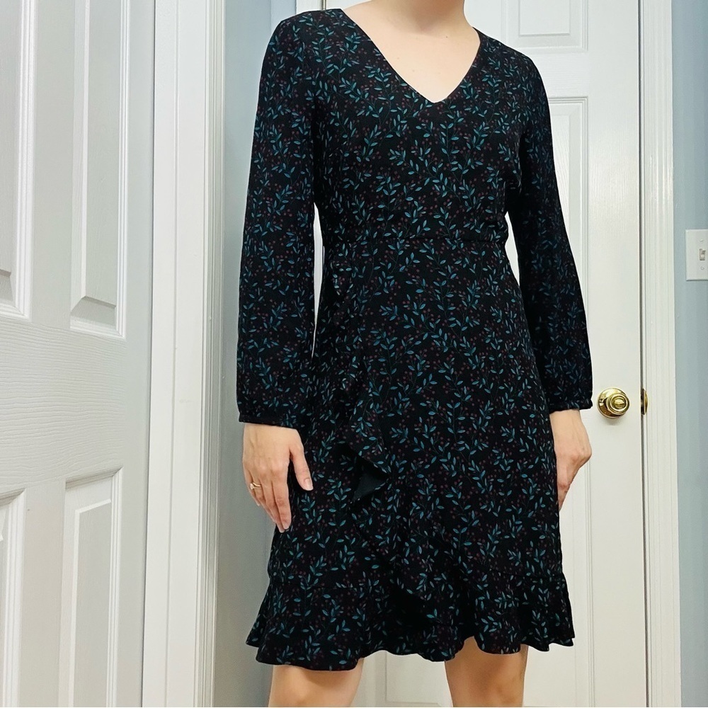 Draper James Dress Mini Long Sleeve Floral Black Green Dainty Work 4 Small